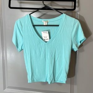 Blue ribbed v-neck